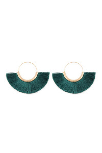 S24-8-3-MYE1058TL TEAL FAN TASSEL HOOP EARRINGS/6PAIRS