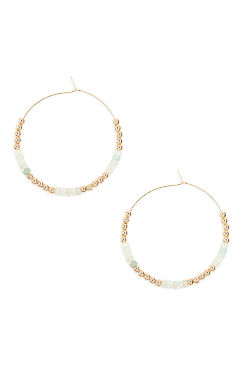 A2-3-4-MYE1062POM AMAZONITE NATURAL STONE BEADS WITH METAL BEAD SPACER HOOP EARRINGS/6PAIRS