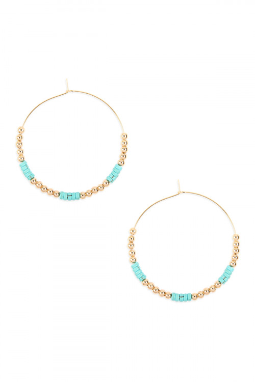 SA3-2-3-MYE1062TQ TURQUOISE NATURAL STONE BEADS WITH METAL BEAD SPACER HOOP EARRINGS/6PAIRS