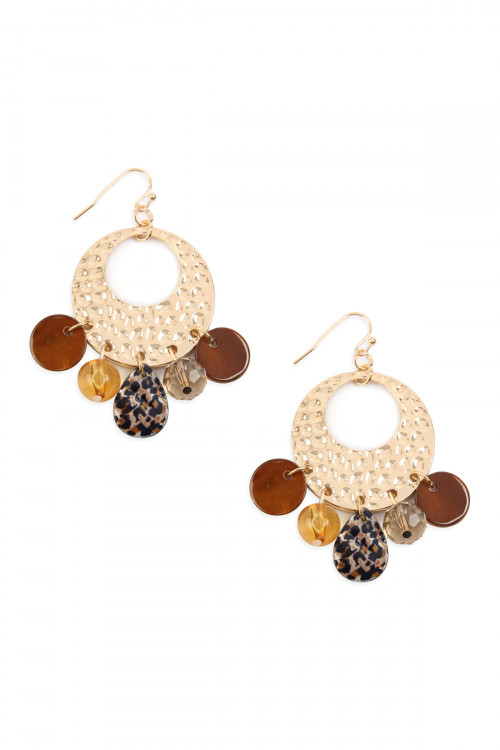 A3-3-3-MYE1068 HAMMERED METAL WITH DANGLE ACETATE EARRINGS/6PAIRS