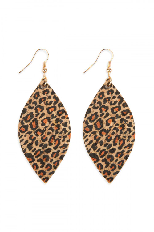 S23-12-4-MYE1096 LEOPARD MARQUISE CORK DROP EARRINGS/6PAIRS