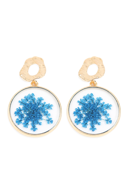 S29-4-2-MYE1102BL -  NATURAL FLOWER ACETATE DROP EARRINGS - BLUE/6PCS