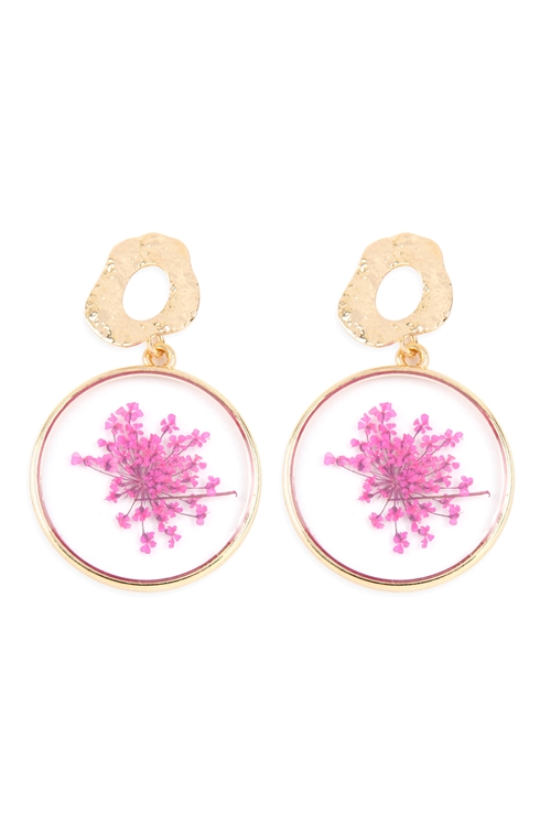 S29-4-2-MYE1102PK -  NATURAL FLOWER ACETATE DROP EARRINGS - PINK/6PCS