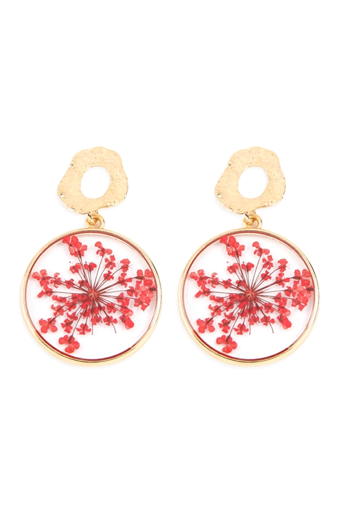 S29-4-2-MYE1102RD -  NATURAL FLOWER ACETATE DROP EARRINGS - RED/6PCS