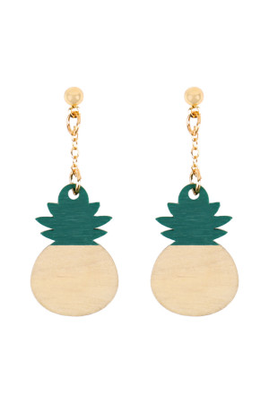 S22-7-5-MYE1114GR GREEN PINEAPPLE WOOD POST DANGLE EARRINGS/6PAIRS