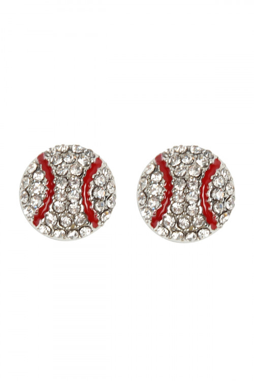 S21-3-4-MYE1116BAS BASEBALL RHINESTONE POST EARRINGS-SILVER/6PAIRS