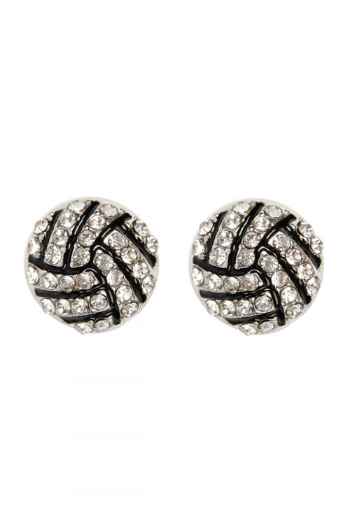 S18-3-4-MYE1116VOL VOLLEYBALL RHINESTONE POST EARRINGS-SILVER/6PAIRS