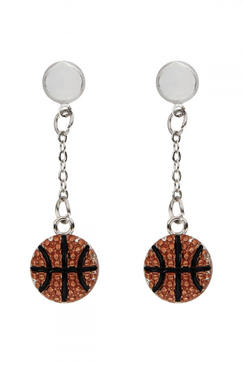 S21-3-4-MYE1138BSK BASKETBALL SPORTS POST DROP EARRINGS-ORANGE/6PAIRS