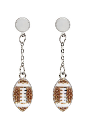 A2-3-2-MYE1138FT FOOTBALL SPORTS POST DROP EARRINGS-BROWN/6PAIRS