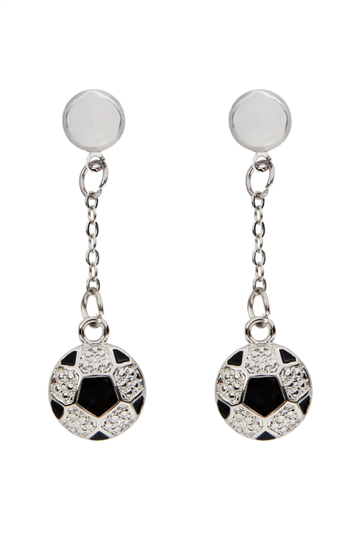 S5-7-3-AMYE1138SOC-1 SOCCER BALL SPORTS POST DROP EARRINGS-SILVER/1PAIR