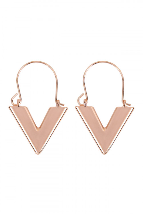 A2-2-2-MYE1139RG ROSE GOLD " V " LETTER HOOP EARRINGS/6PAIRS