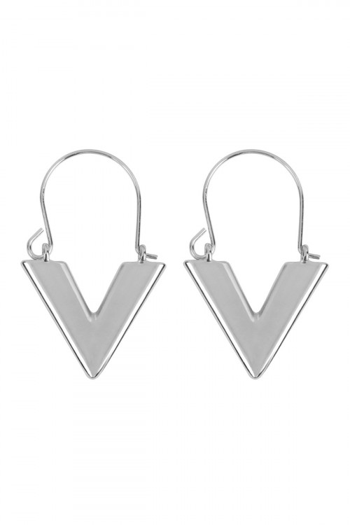 A2-2-2-MYE1139RH SILVER " V " LETTER HOOP EARRINGS/6PAIRS