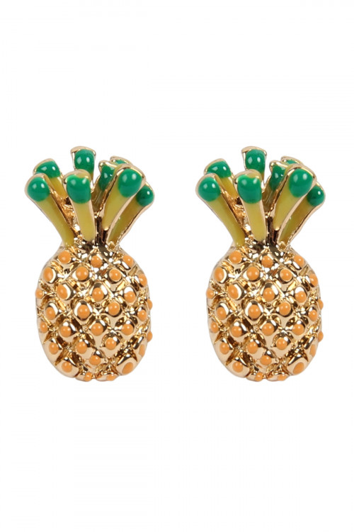 A2-3-2-MYE1153 PINEAPPLE POST STUD EARRINGS-YELLOW/6PAIRS