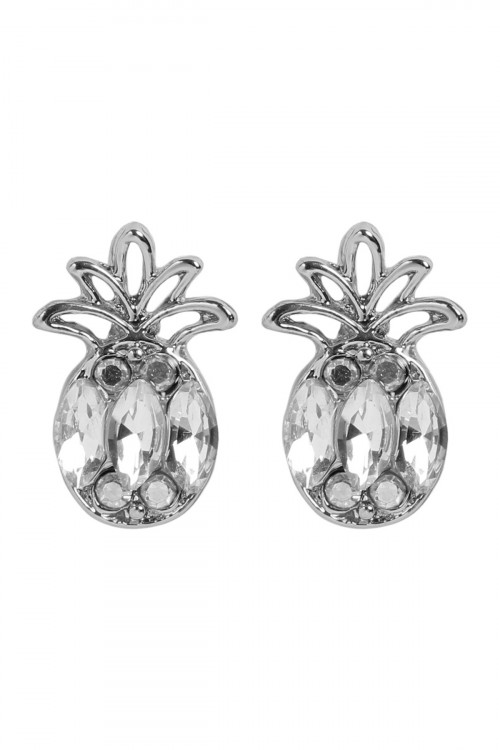 S24-8-4-MYE1154RH SILVER PINEAPPLE RHINESTONE EARRINGS/6PAIRS