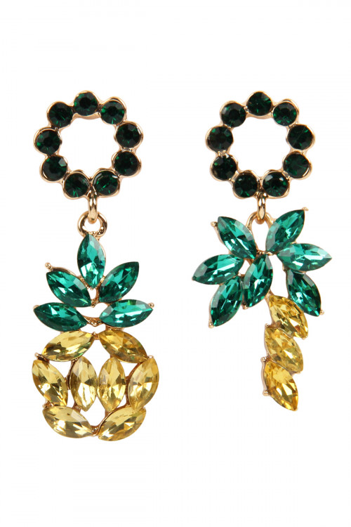 A2-3-2-MYE1155 PINEAPPLE RHINESTONE TWO STYLE EARRINGS-MULTICOLOR/6PAIRS