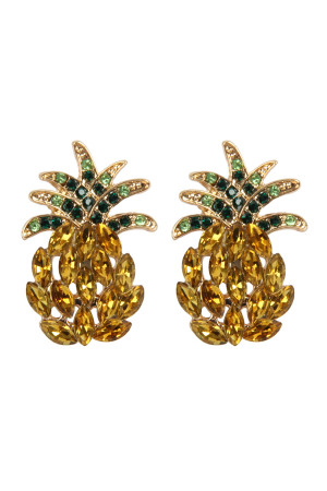 S7-5-2-MYE1156 PINEAPPLE RHINESTONE POST EARRINGS-YELLOW/6PAIRS