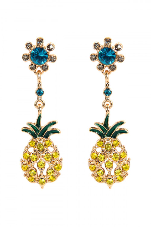 S6-6-3-MYE1157 PINEAPPLE RHINESTONE DANGLE EARRINGS-MULTICOLOR/6PAIRS