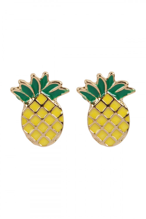 A2-3-2-MYE1158 PINEAPPLE ACRYLIC POST EARRINGS-YELLOW/6PAIRS