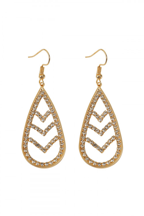 S22-7-5-MYE1161GD GOLD CHEVRON TEARDROP FISH HOOK EARRINGS/6PAIRS (NOW $ 1.00 ONLY!)