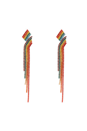 S7-6-4-MYE1172MT MULTI COLOR RHINESTONE LAYERED TASSEL DROP EARRINGS/6PAIRS