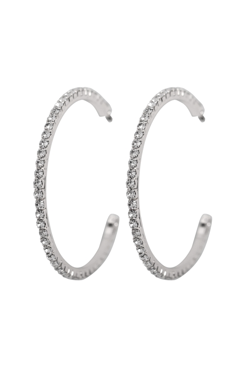 S7-4-3-MYE1178R - RHINESTONE POST HOOP EARRINGS - SILVER/6PCS (NOW $1.00 ONLY!)