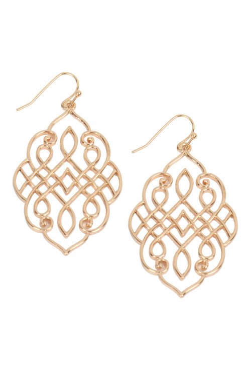 S25-1-4-MYE1192G GOLD MOROCCAN FILIGREE DANGLE HOOK EARRINGS/6PAIRS