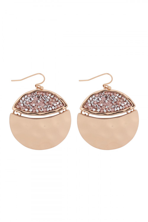 S25-2-2-MYE1193G GOLD PEACH FACETED GLITTERY ROUND DANGLE HOOK EARRINGS/6PAIRS