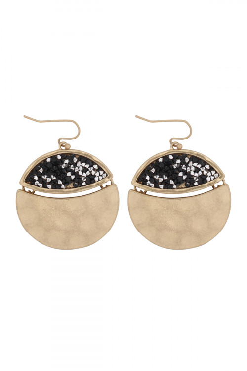 S25-2-2-MYE1193MG GOLD BLACK FACETED GLITTERY ROUND DANGLE HOOK EARRINGS/6PAIRS