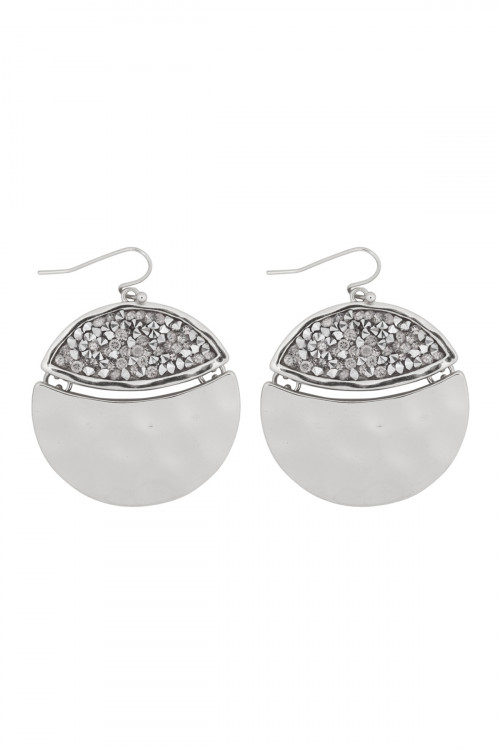 S25-2-2-MYE1193R SILVER FACETED GLITTERY ROUND DANGLE HOOK EARRINGS/6PAIRS