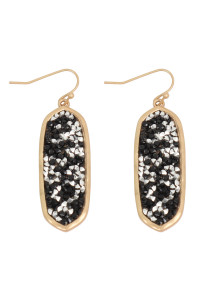 SA3-3-2-MYE1195MG MATTE GOLD BLACK OVAL GLITTER FACETED DANGLE HOOK EARRINGS/6PAIRS