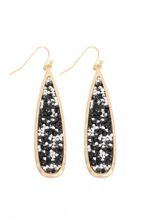 S18-5-4-MYE1196MG MATTE GOLD BLACK LONG PEAR GLITTER FACETED DANGLE HOOK EARRINGS/6PAIRS