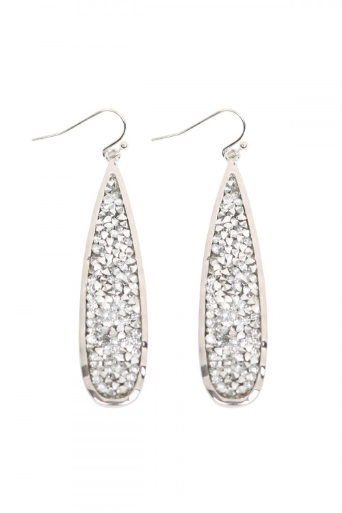 S21-10-3/SA4-2-3-MYE1196R SILVER LONG PEAR GLITTER FACETED DANGLE HOOK EARRINGS/6PAIRS