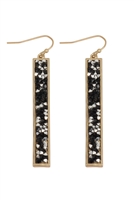 S5-6-5-MYE1197MG MATE GOLD BLACK BAR GLITTER FACETED DANGLE HOOK EARRINGS/6PAIRS