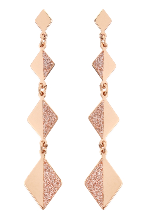 S22-1-3-MYE1224G - DIAMOND TEXTURED LINK DANGLING EARRINGS - GOLD/6PAIRS