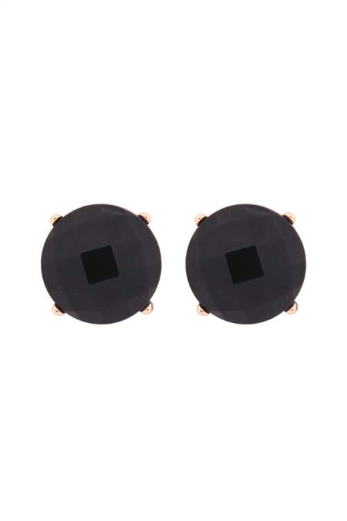 S22-9-5-MYE1243BK-FACETED NATURAL STONE POST EARRINGS-BLACK/6PAIRS (NOW $1.00 ONLY!)