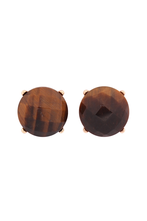 S22-9-5-MYE1243BR-FACETED NATURAL STONE POST EARRINGS-BROWN/6PAIRS