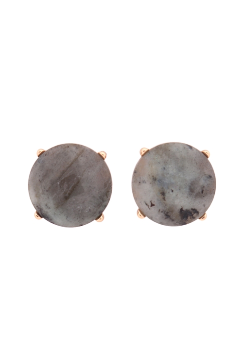 S22-9-5-MYE1243LAB-FACETED NATURAL STONE POST EARRINGS-LIGHT GRAY/6PAIRS  (NOW $1.00 ONLY!)