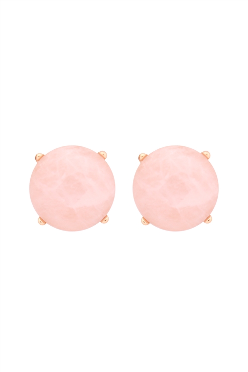 S22-9-5-MYE1243PK-FACETED NATURAL STONE POST EARRINGS-PINK/6PAIRS