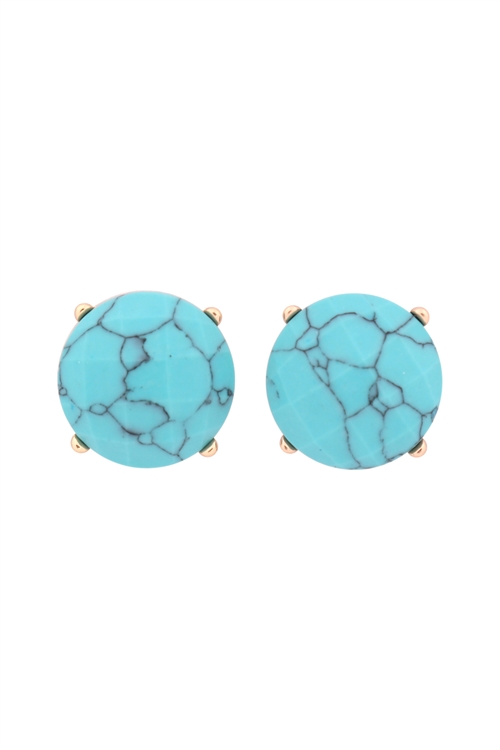 S22-9-5-MYE1243TQ-FACETED NATURAL STONE POST EARRINGS-TURQUOISE/6PAIRS