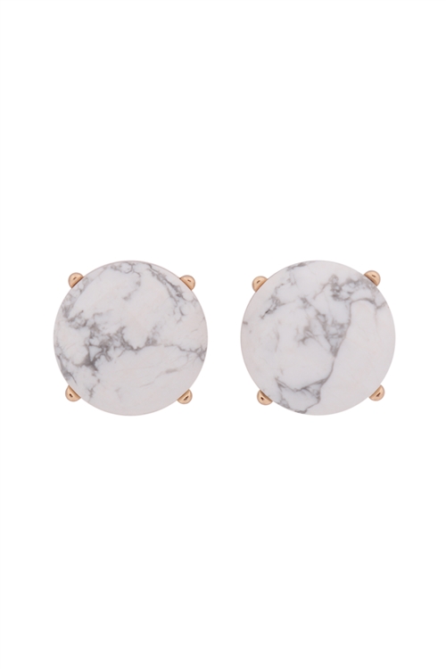 S22-9-5-MYE1243WH-FACETED NATURAL STONE POST EARRINGS-WHITE/6PAIRS