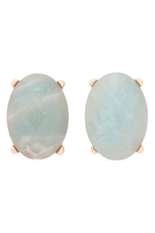 S22-9-5-MYE1244AMZ-FACETED OVAL STONE POST EARRINGS-AMAZONITE/6PCS (NOW $1.00 ONLY!)