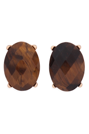 S22-9-5-MYE1244BR-FACETED OVAL STONE POST EARRINGS-BROWN/6PCS (NOW $1.00 ONLY!)