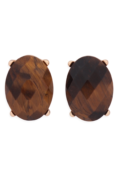 S22-9-5-MYE1244BR-FACETED OVAL STONE POST EARRINGS-BROWN/6PCS (NOW $1.00 ONLY!)