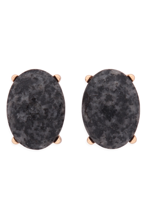 S22-9-5-MYE1244GY-FACETED OVAL STONE POST EARRINGS-GRAY/6PCS (NOW $1.00 ONLY!)