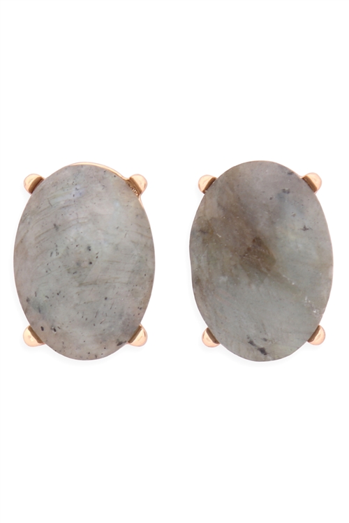 S22-9-5-MYE1244LAB-FACETED OVAL STONE POST EARRINGS-LIGHT GRAY/6PCS (NOW $1.00 ONLY!)