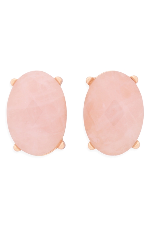 S22-9-5-MYE1244PK-FACETED OVAL STONE POST EARRINGS-PINK/6PCS