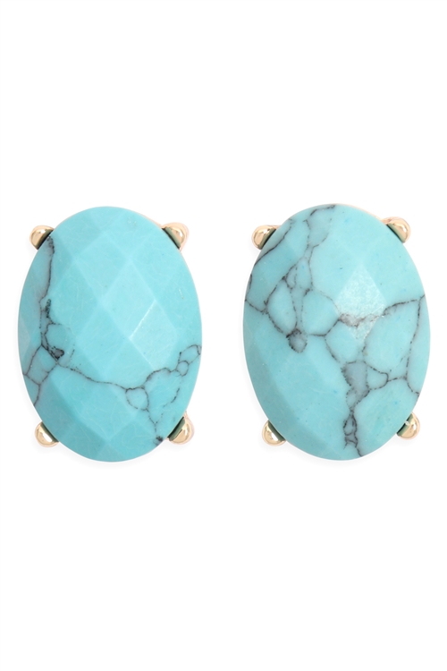 S22-9-5-MYE1244TQ-FACETED OVAL STONE POST EARRINGS-TURQUOISE/6PCS (NOW $1.00 ONLY!)