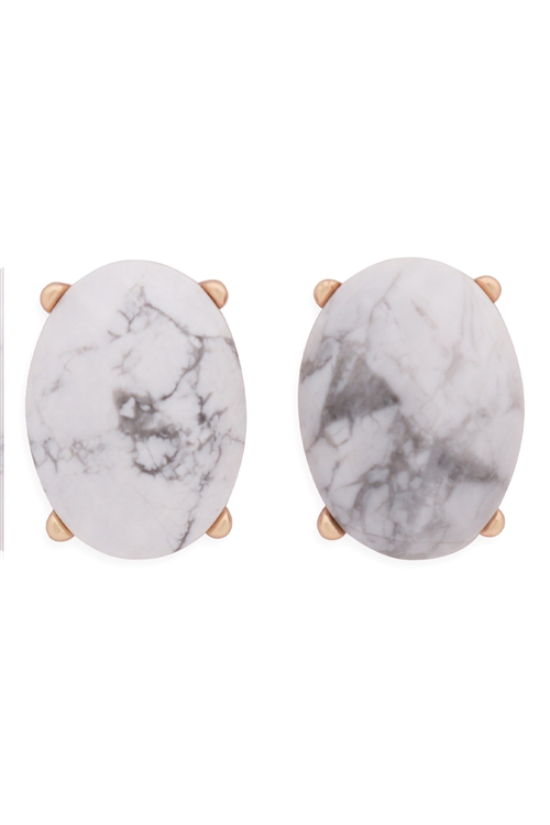 S22-9-5-MYE1244WH-FACETED OVAL STONE POST EARRINGS-WHITE/6PCS (NOW $1.00 ONLY!)