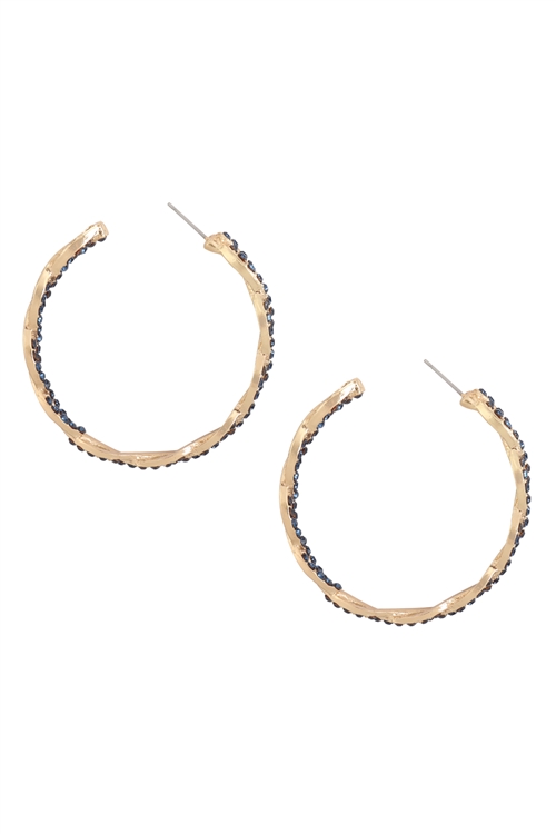 S22-9-5-MYE1264GDBL-ZIRCONIA TWISTED POST HOOP EARRINGS-GOLD BLUE/6PCS