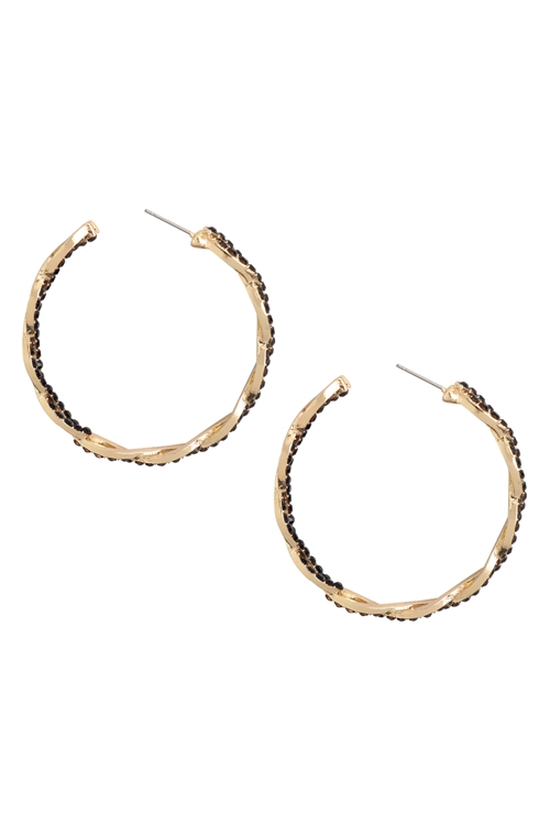 S23-10-4-MYE1264GJT-ZIRCONIA TWISTED POST HOOP EARRINGS-GOLD BLACK/6PCS